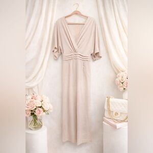 Elegant V-Neck Beige Maxi Dress